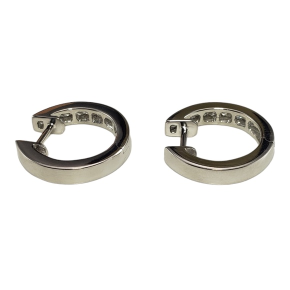 14 Karat White Gold and Diamond Hoop Earrings #16103 - Picture 5 of 9